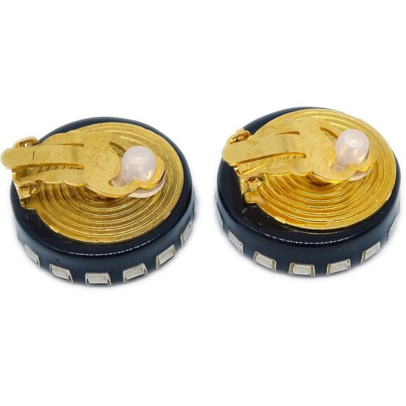 Chanel Black Button Shell Earrings Clip-On - Picture 3 of 4
